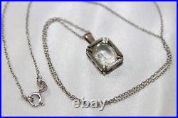 Art Deco 835 Sterling Open Back 10 mm Rock Crystal Pendant Chain Necklace 18
