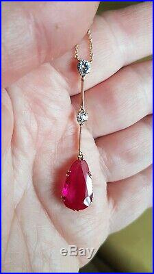Art Deco 9 Ct Gold Ruby And Diamond Paste Lavaliere Necklace