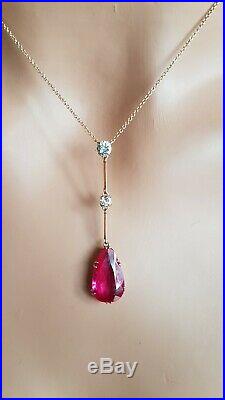 Art Deco 9 Ct Gold Ruby And Diamond Paste Lavaliere Necklace
