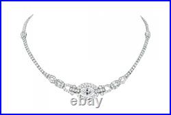 Art Deco 925 Real Silver Round & Marquise Cut Cubic Zirconia Women's Necklace