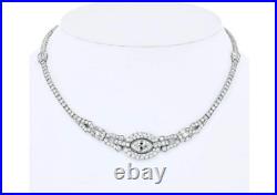 Art Deco 925 Real Silver Round & Marquise Cut Cubic Zirconia Women's Necklace