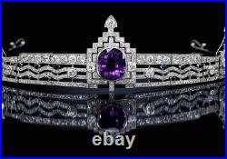 Art Deco 925 Sterling Silver CZ zircon Amethyst wedding necklace tiara