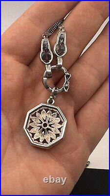 Art Deco 925 Sterling Silver Carnelian Agate Marcasite Pendant Necklace/Chain #4