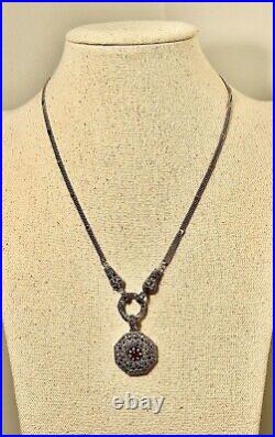 Art Deco 925 Sterling Silver Carnelian Agate Marcasite Pendant Necklace/Chain #4