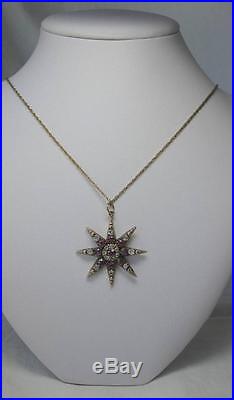 Art Deco 9K Pendant Necklace Star Sun Motif Paste Edwardian Belle Epoque c1900