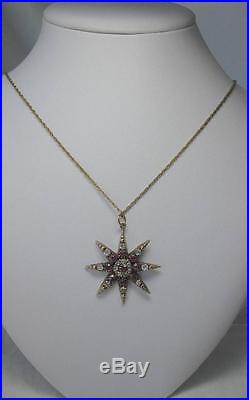 Art Deco 9K Pendant Necklace Star Sun Motif Paste Edwardian Belle Epoque c1900