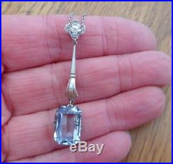 Art Deco 9ct Gold 5ct Blue Spinel and White Sapphire Pendant Lavalier Necklace