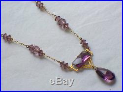 Art Deco 9ct Gold Purple Stone Ladies Pendant Necklace