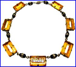 Art Deco Amazing Open Work Amber Glass Rectangular Antique Necklace