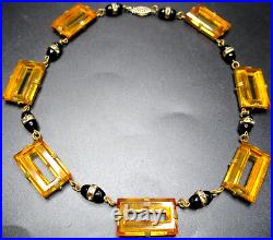 Art Deco Amazing Open Work Amber Glass Rectangular Antique Necklace