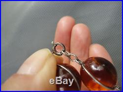Art Deco Amber Glass Pools of Light Necklace 23 Undrilled Orbs Sterling Silver