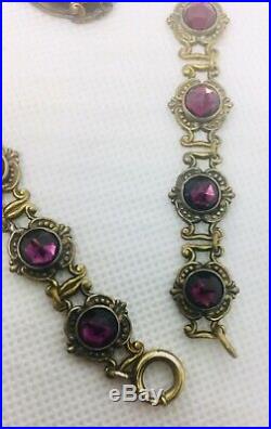 Art Deco Amethyst Glass Necklace Ornate Vaxhall Glass Antique Vintage Jewelry