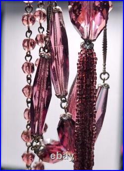 Art Deco Amethyst Purple Faceted Czech Glass Tassel Sautoir Necklace 30 Inch VTG