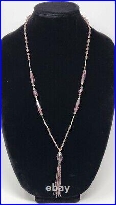 Art Deco Amethyst Purple Faceted Czech Glass Tassel Sautoir Necklace 30 Inch VTG