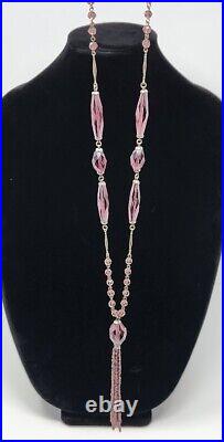 Art Deco Amethyst Purple Faceted Czech Glass Tassel Sautoir Necklace 30 Inch VTG