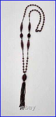 Art Deco Amethyst Purple Faceted Czech Glass Tassel Sautoir Necklace 30 Inch VTG