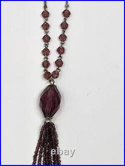 Art Deco Amethyst Purple Faceted Czech Glass Tassel Sautoir Necklace 30 Inch VTG