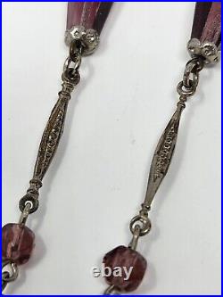 Art Deco Amethyst Purple Faceted Czech Glass Tassel Sautoir Necklace 30 Inch VTG