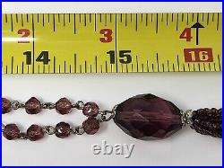 Art Deco Amethyst Purple Faceted Czech Glass Tassel Sautoir Necklace 30 Inch VTG