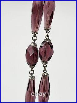 Art Deco Amethyst Purple Faceted Czech Glass Tassel Sautoir Necklace 30 Inch VTG