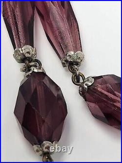 Art Deco Amethyst Purple Faceted Czech Glass Tassel Sautoir Necklace 30 Inch VTG