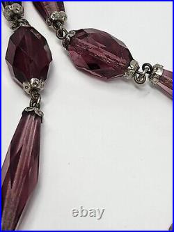 Art Deco Amethyst Purple Faceted Czech Glass Tassel Sautoir Necklace 30 Inch VTG