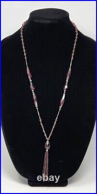 Art Deco Amethyst Purple Faceted Czech Glass Tassel Sautoir Necklace 30 Inch VTG