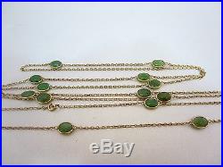 Art Deco Antique 14k Gold Jade Bezel Set Watch Chain Necklace 66 Long