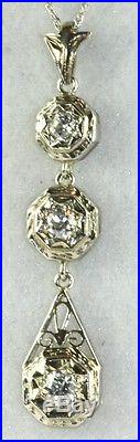 Art Deco Antique 18k White Gold. 60 Carat Diamond Long Dangling Necklace