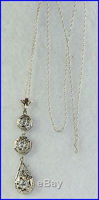 Art Deco Antique 18k White Gold. 60 Carat Diamond Long Dangling Necklace