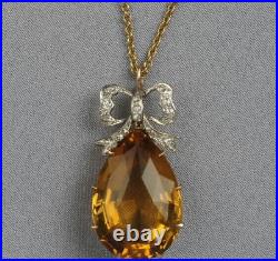 Art Deco Antique Pear Cut Simulated Citrine Necklaces 18in Sterling Silver 925
