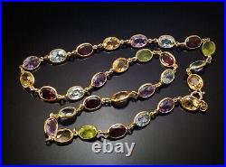 Art Deco Antique Simulated Multi Color 9x6mm Oval Necklaces 16in Sterling Silver