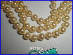 Art Deco Aqua Rhinestone Czecho Clasp 3 strand 6mm Majorca Pearl 17 3/4 necklace
