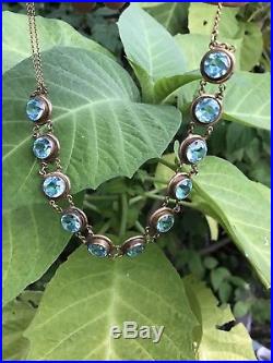 Art Deco Aquamarine Blue Glass Open Bezel French Paste Choker Necklace Vtg 20s