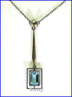 Art Deco Aquamarine & Pearl Negligee 9ct White Gold Necklace