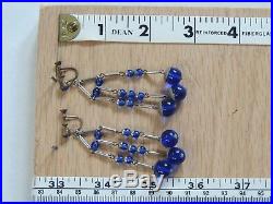 Art Deco Arts & Crafts Rare Set Earrings Necklace Cobalt Blue Hand Poured Glass