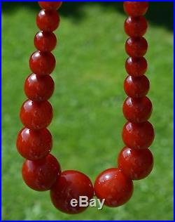 Art Deco Bakelite Cherry Red Amber Necklace Immaculate Round Beads