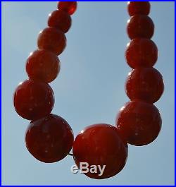 Art Deco Bakelite Cherry Red Amber Necklace Immaculate Round Beads