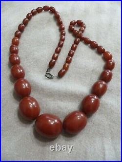 Art Deco Bakelite Cognac Tan Amber Graduated Sterling Chain Necklace tested