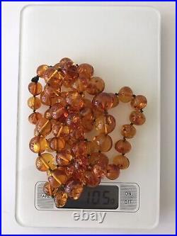 Art Deco Beautiful Natural Genuine Cognac Amber Baltic Necklace Prayer Beads