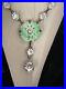 Art Deco Bezel Clear Glass Crystal Station Necklace Pierced Jade Glass Pendant