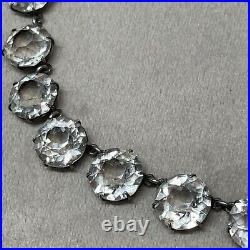 Art Deco Bezel Paste Stone Faceted Crystal Choker Necklace Sterling Silver VTG