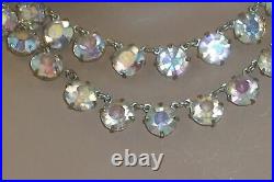 Art Deco Bezel Set Open Back AB Clear Crystal Glass Double Strand Necklace