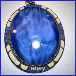 Art Deco Blue Art Glass & Enamel Gold Tone Necklace