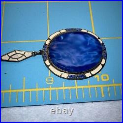 Art Deco Blue Art Glass & Enamel Gold Tone Necklace