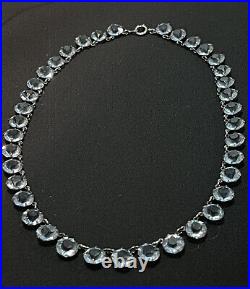 Art Deco Blue Faceted Glass Pools of Light Riviera 15 Choker Necklace Sterling