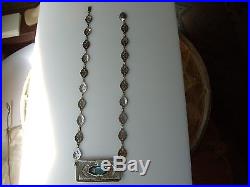 Art Deco Blue Faceted Stone Sterling Silver Necklace w Articulated Links