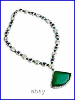 Art Deco Blue Quartz and Lage Emerald Jade Bellissimo 152.15TCW Fashion Necklace