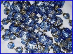Art Deco Blue Venetian Bohemian extra long foil glass bead necklace. REDUCED