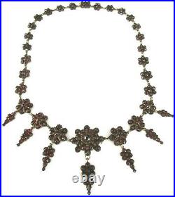 Art Deco Bohemian Rose Cut Garnet Gold Plate Engraved Necklace With Pin
